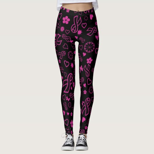 Rosa Multiband drucken...Brustkrebs Leggings (Vorderseite)