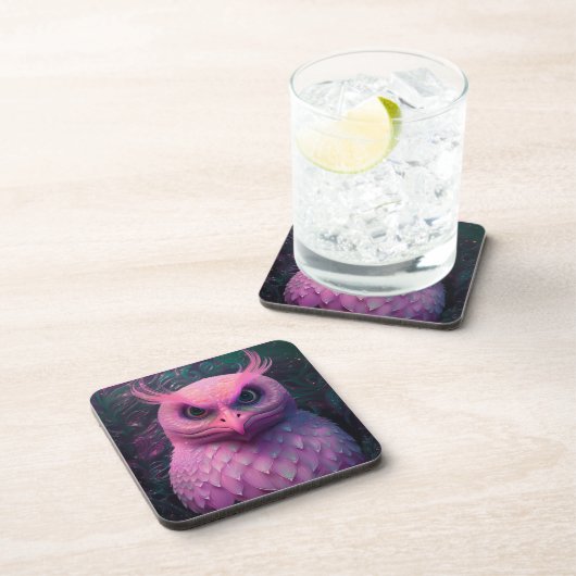 Rosa Murloc/Owl Hybride Kreatur Getränkeuntersetzer (Rechte Seite)