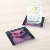 Rosa Murloc/Owl Hybride Kreatur Glasuntersetzer (Schrägansicht)