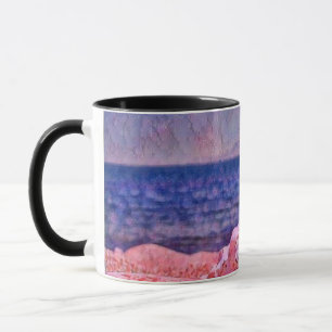 Rosa Muschel in der Nähe der lila Aquarellmalerei Tasse