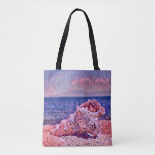 Rosa Muschel nahe lila Meer Aquarellmalerei Tasche