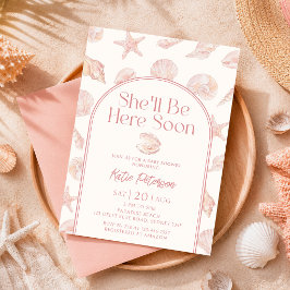 Rosa Muschel Sie wird hier Baby Shower Einladung