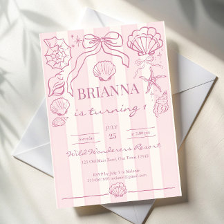 Rosa Muscheln preppy Strand Mädchen Geburtstag Einladung