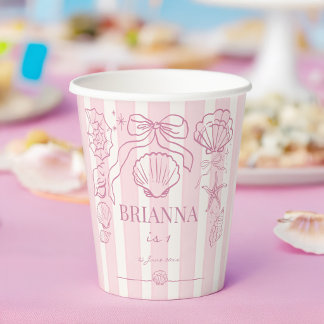 Rosa Muscheln Preppy-Strand Mädchen Geburtstag ind Pappbecher