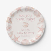 Rosa Muscheln sehen dich bald Baby-Party Pappteller (Vorderseite)