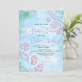 Rosa Muscheln unter der Babydusche des Meeres Einladung (Stehend Vorderseite)