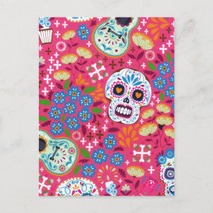 Rosa Musik Rock Skull Blumengarten Feiertagspostkarte