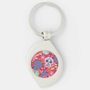 Rosa Musik Rock Skull Blumengarten Schlüsselanhänger