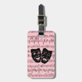 Rosa Musik und Theatermasken Gepäckanhänger (Vorderseite vertikal)