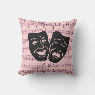 Rosa Musik und Theatermasken Kissen