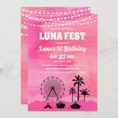 Rosa Musikfestival Geburtstagsfeier Einladung (Vorne/Hinten)