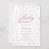 Rosa Musiknote Blütenfarbe  Babydusche Einladung (Vorderseite)