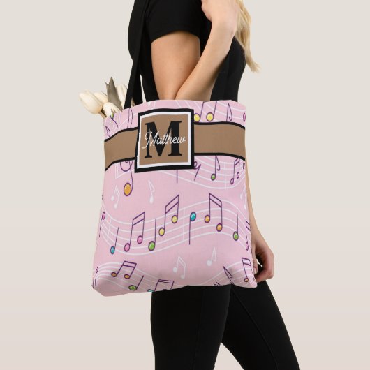 Rosa Musiknote Musician Monogram Totbeutel Tasche (Von Nahem)