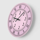 Rosa Musiknoten mit römischen Zahlen Große Wanduhr (Winkel)