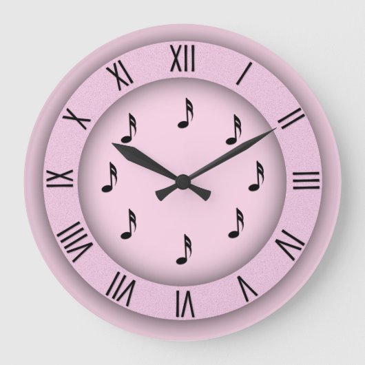 Rosa Musiknoten mit römischen Zahlen Große Wanduhr (Vorderseite)