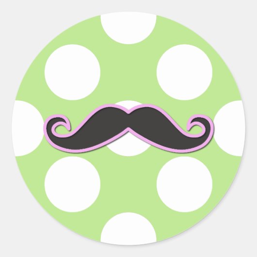 Rosa Mustache, Curl Mustache, Stache, Polka Dots Runder Aufkleber (Vorderseite)