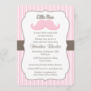Rosa Mustache Kleine Miss Babydusche Einladung