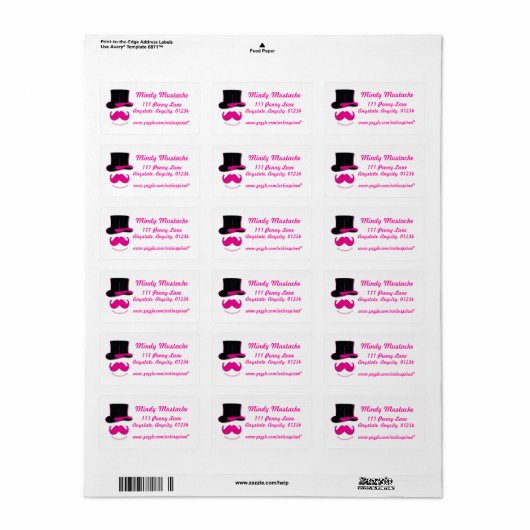 Rosa Mustache, oberer Hut und Perlen Adressaufkleber (Vorne)