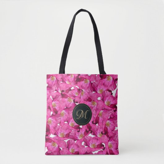Rosa Muster der Blumenmohnblumen. Monogramm Tasche (Vorderseite)