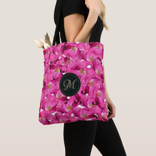 Rosa Muster der Blumenmohnblumen. Monogramm Tasche (Von Nahem)