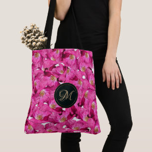Rosa Muster der Blumenmohnblumen. Monogramm Tasche