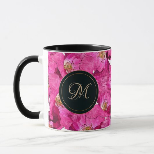 Rosa Muster der Blumenmohnblumen. Monogramm Tasse (Links)