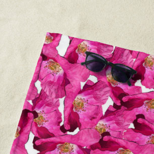 Rosa Muster der Blumenmohnblumen Strandtuch
