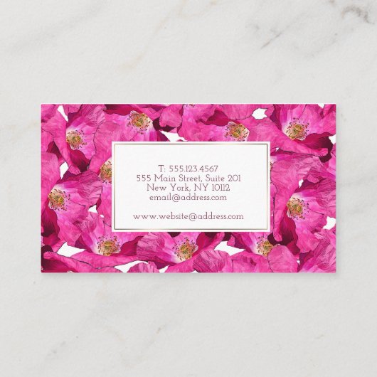Rosa Muster der Blumenmohnblumen. Text Visitenkarte (Rückseite)