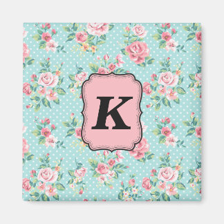 rosa Muster der Vintagen Rose mit Monogramm Magnet