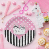 Rosa Muster des Huskieses Pappteller (Party)