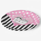 Rosa Muster des Huskieses Pappteller (Schrägansicht)