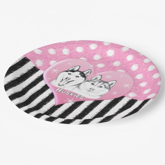 Rosa Muster des Huskieses Pappteller (Schrägansicht)
