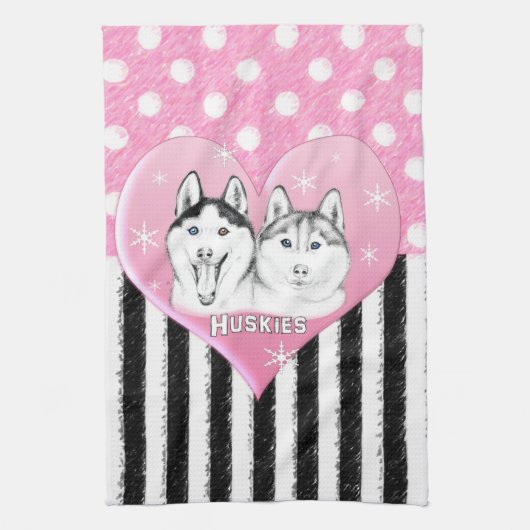 Rosa Muster des niedlichen Huskieses Handtuch (Vertikal)