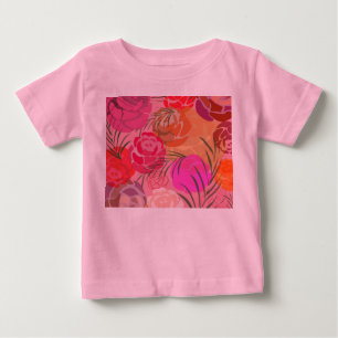 Rosa Muster mit Blume und Pflanze Baby T-shirt