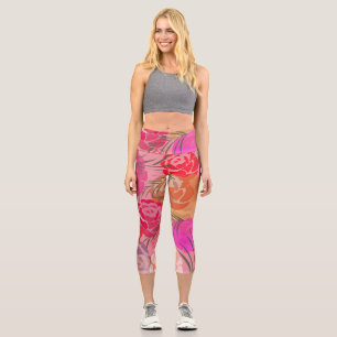 Rosa Muster mit Blume und Pflanze Capri Leggings