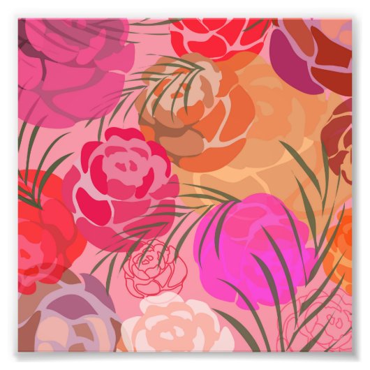 Rosa Muster mit Blume und Pflanze Fotodruck (Vorne)