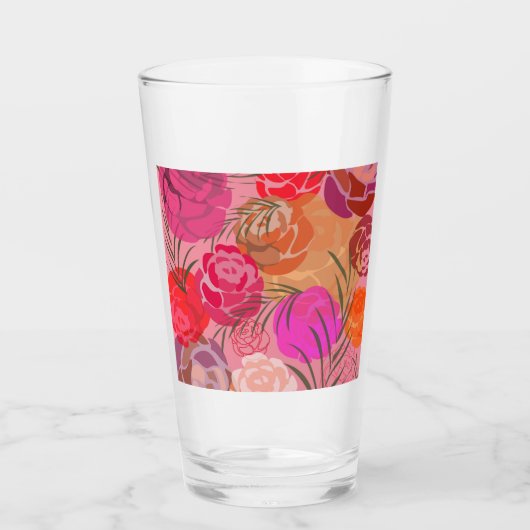 Rosa Muster mit Blume und Pflanze Glas (Vorderseite)