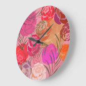Rosa Muster mit Blume und Pflanze Große Wanduhr (Winkel)