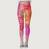 Rosa Muster mit Blume und Pflanze Leggings (Vorderseite)