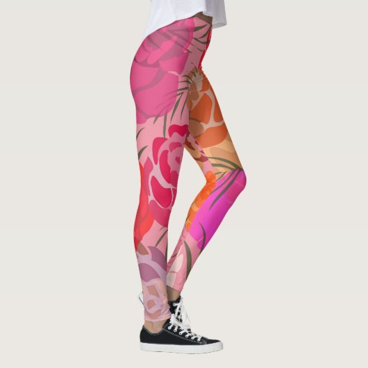 Rosa Muster mit Blume und Pflanze Leggings (Rechts)