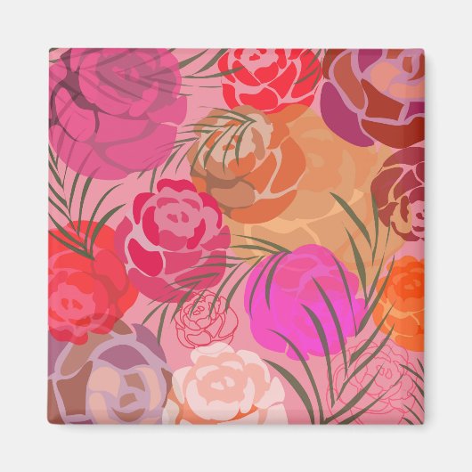 Rosa Muster mit Blume und Pflanze Magnet (Vorne)