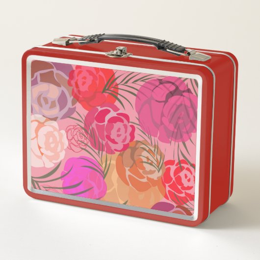 Rosa Muster mit Blume und Pflanze Metall Brotdose (Vorderseite)