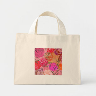 Rosa Muster mit Blume und Pflanze Mini Stoffbeutel