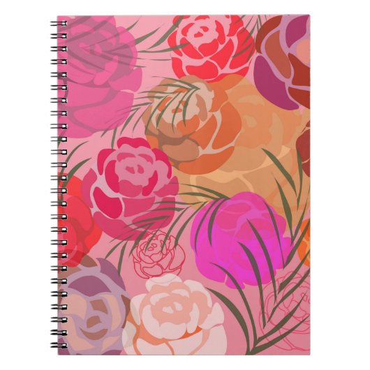 Rosa Muster mit Blume und Pflanze Notizblock (Vorderseite)