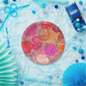 Rosa Muster mit Blume und Pflanze Pappteller (Party)
