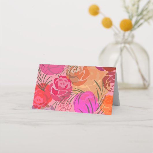 Rosa Muster mit Blume und Pflanze Platzkarte (Vorderseite)