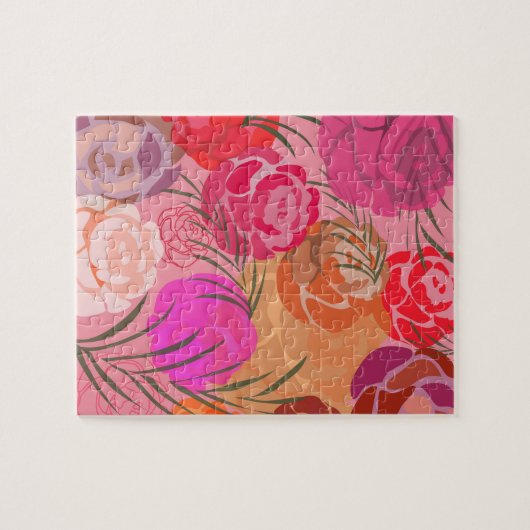 Rosa Muster mit Blume und Pflanze Puzzle (Horizontal)