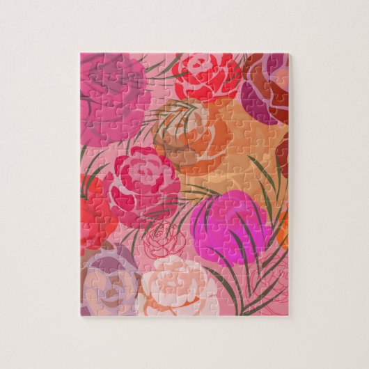 Rosa Muster mit Blume und Pflanze Puzzle (Vertikal)