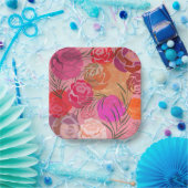 Rosa Muster mit Blume und Pflanze Servietten Pappteller (Party)