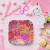 Rosa Muster mit Blume und Pflanze Servietten Pappteller (Party)